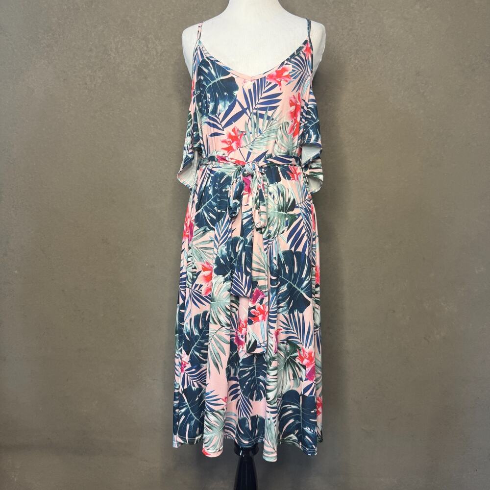 Yours London Tropical Floral A-Line Midi Dress UK 20 Cold Shoulder